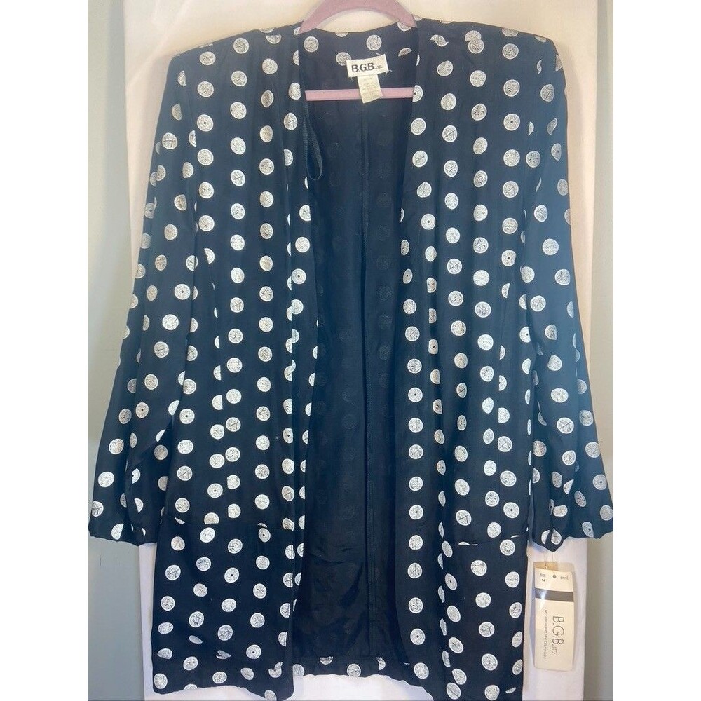 BGB WOMENS SZ14 BLACK VINTAGE OPEN FRONT SHOULDER PADS CARDIGAN NWT